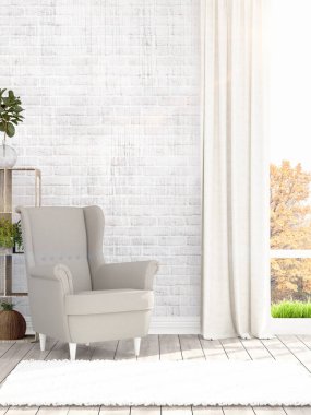 Modern parlak iç. 3D render