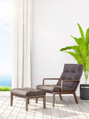 Modern parlak iç. 3D render