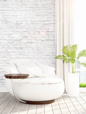 Modern parlak iç. 3D render