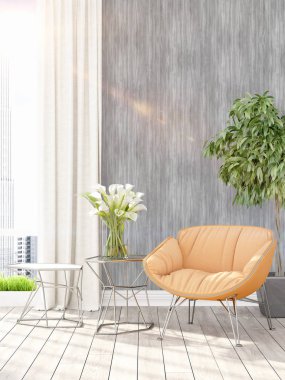 Modern parlak iç. 3D render