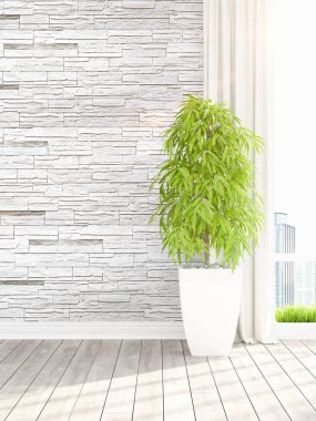 Modern parlak iç. 3D render