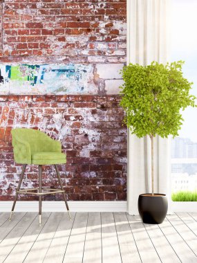 Modern parlak iç. 3D render