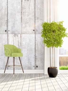 Modern parlak iç. 3D render