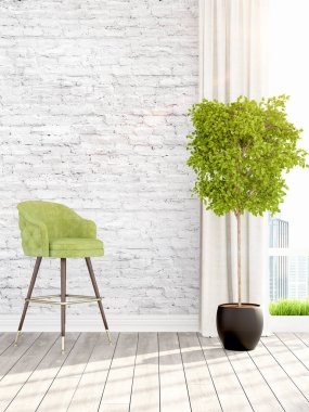 Modern parlak iç. 3D render