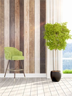 Modern parlak iç. 3D render