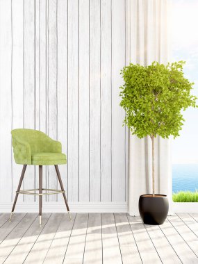 Modern parlak iç. 3D render