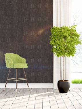 Modern parlak iç. 3D render