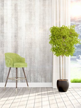 Modern parlak iç. 3D render