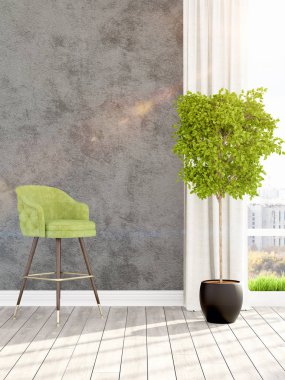 Modern parlak iç. 3D render