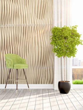 Modern parlak iç. 3D render