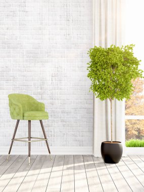 Modern parlak iç. 3D render