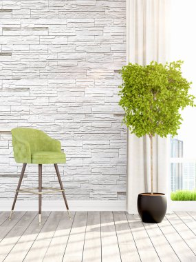 Modern parlak iç. 3D render