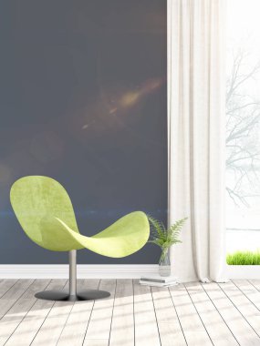 Modern parlak iç. 3D render