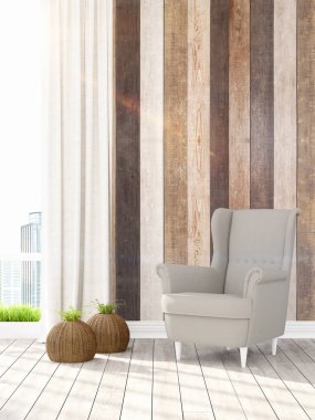 Modern parlak iç. 3D render