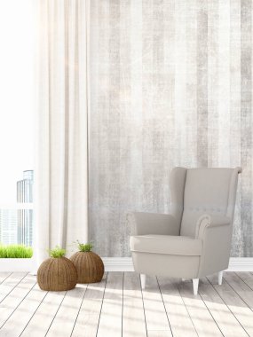 Modern parlak iç. 3D render