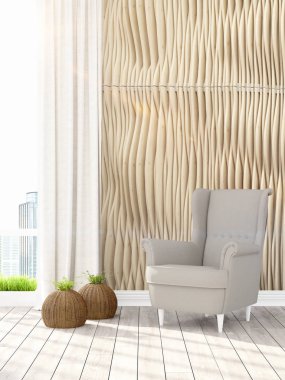 Modern parlak iç. 3D render