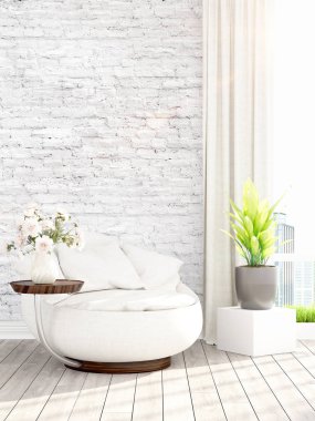 Modern parlak iç. 3D render