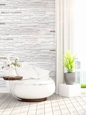 Modern parlak iç. 3D render