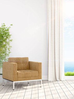 Modern parlak iç. 3D render