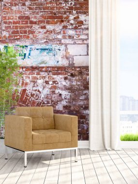 Modern parlak iç. 3D render