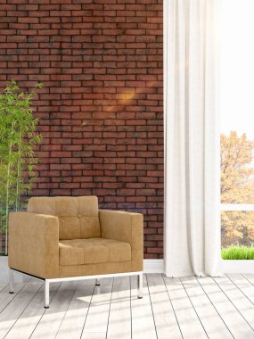 Modern parlak iç. 3D render