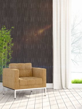 Modern parlak iç. 3D render