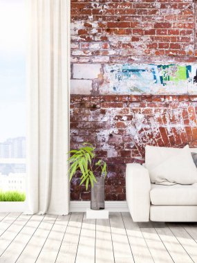 Modern parlak iç. 3D render