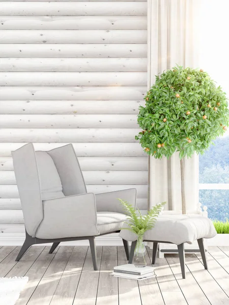 Modern parlak iç. 3D render