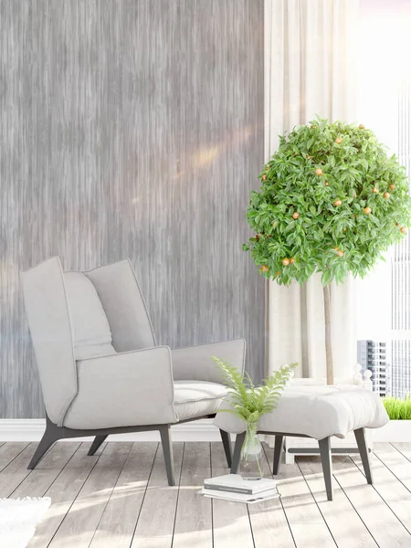 Modern parlak iç. 3D render