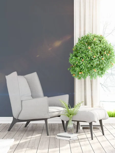 Modern parlak iç. 3D render