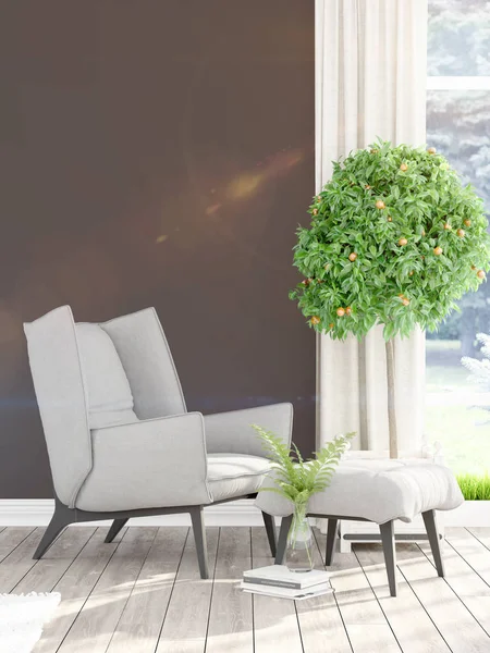 Modern parlak iç. 3D render