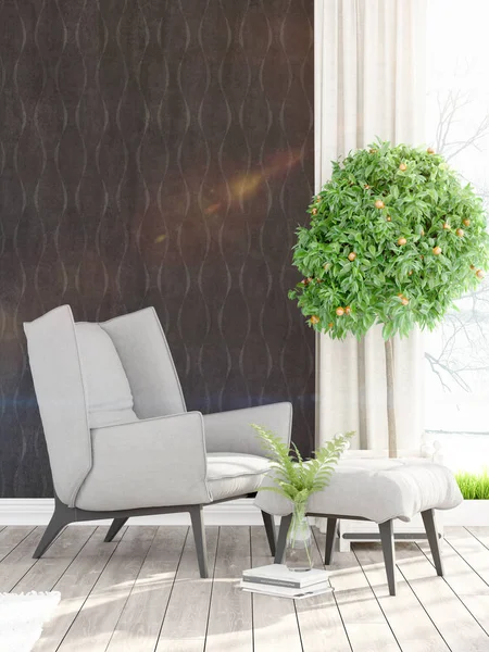 Modern parlak iç. 3D render