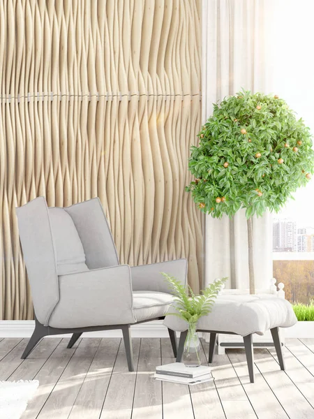 Modern parlak iç. 3D render