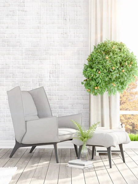 Modern parlak iç. 3D render