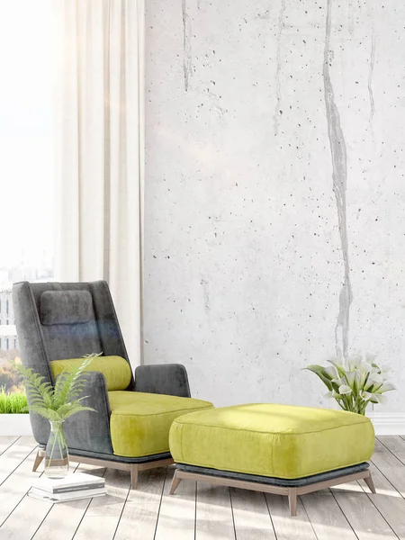 Modern parlak iç. 3D render