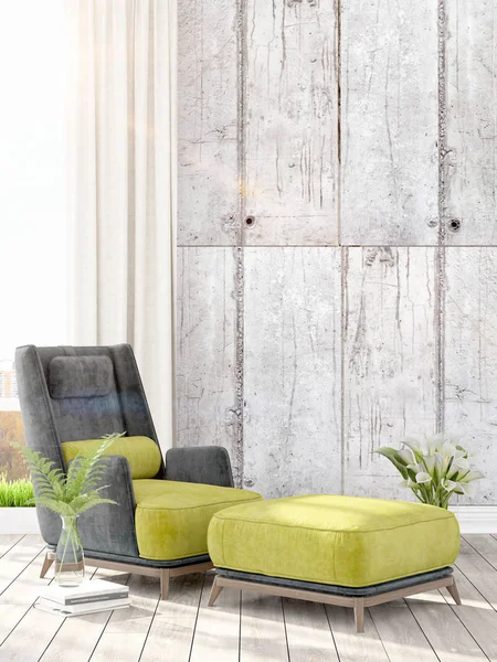 Modern parlak iç. 3D render