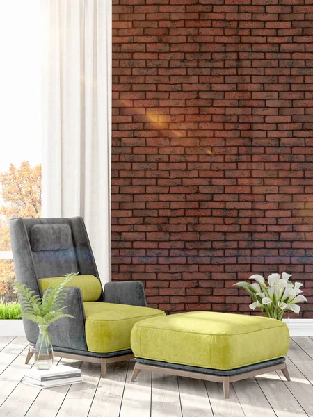 Modern parlak iç. 3D render