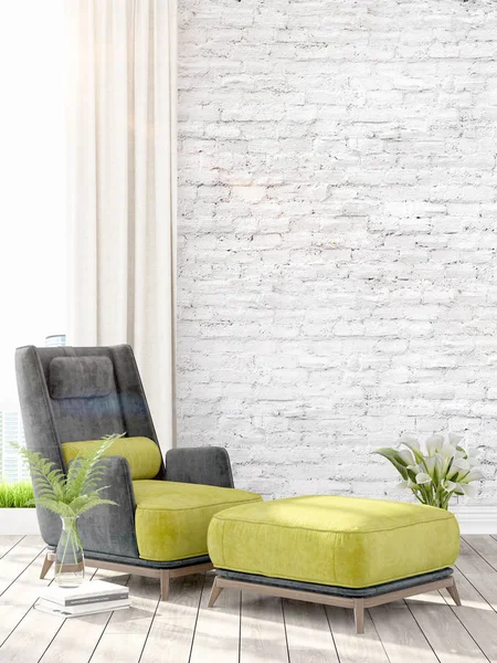 Modern parlak iç. 3D render