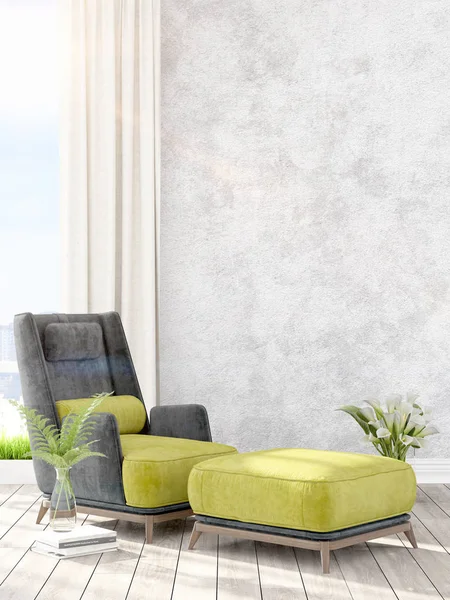 Modern parlak iç. 3D render