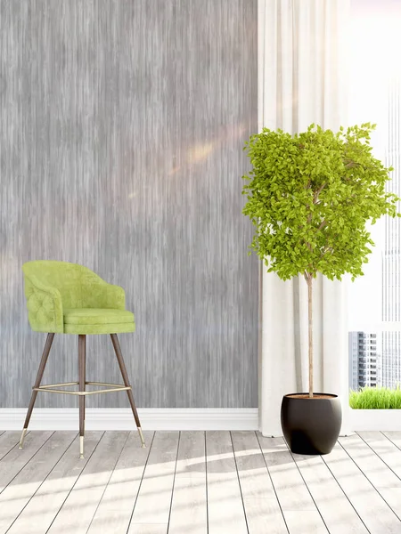 Modern parlak iç. 3D render