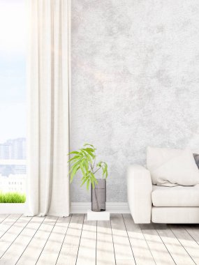 Modern parlak iç. 3D render