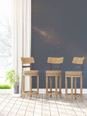 Modern parlak iç. 3D render