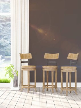 Modern parlak iç. 3D render