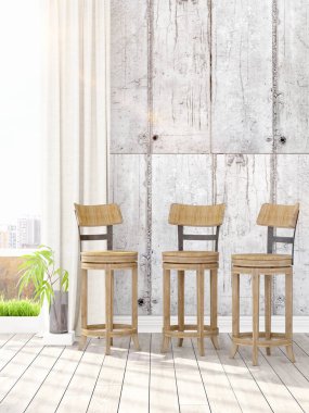 Modern parlak iç. 3D render