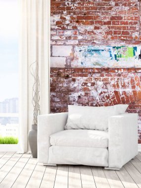 Modern parlak iç. 3D render