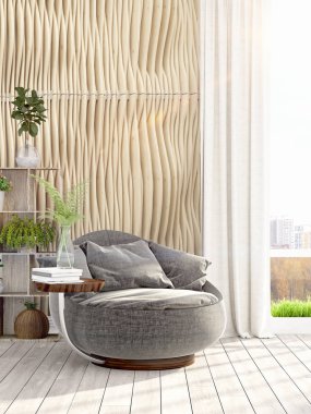 Modern parlak iç. 3D render