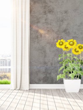 Modern parlak iç. 3D render