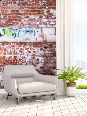 Modern parlak iç. 3D render