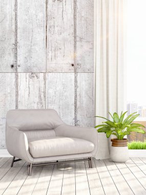 Modern parlak iç. 3D render