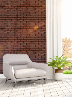 Modern parlak iç. 3D render